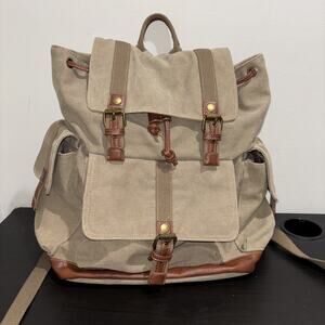 Cargoit Brown Dual Strap Military Mountain Backpack Vintage Brown Large Buckles
